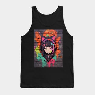 Kawaii Aesthetic Colorful Nekomimi Anime Cat Girl Graffiti Art Style Tank Top